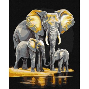 Картина за номерами Strateg Сімейство слонів з фарбами металік extra 40х50 см КНО6530
