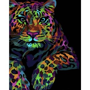 Картина по номерам Strateg Поп-арт Леопард на черном фоне 40х50 см AH1046