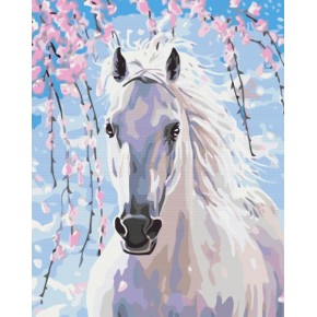 Картина за номерами Кінь в квітах сакури 40х50 см PBS8528