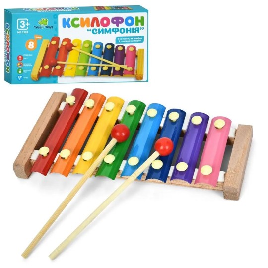 Деревянная игрушка Ксилофон 24х13.5х3 см 8 тонов (MD1378)