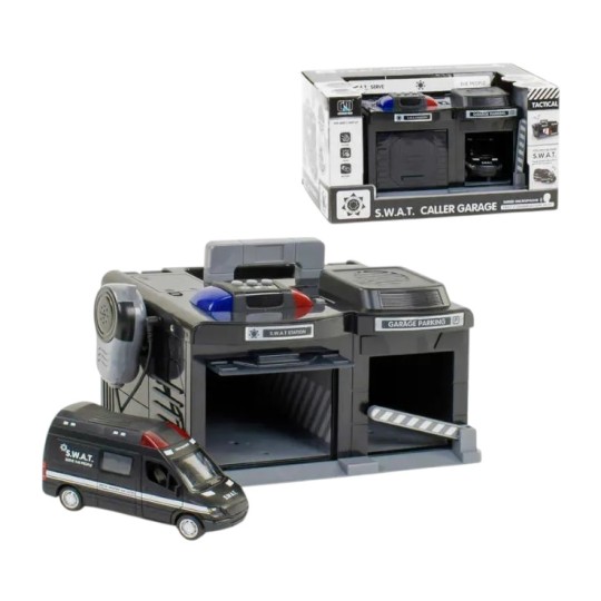 Гараж S.W.A.T. с металлической машинкой и рацией 37х25х20 см (CLM-558)
