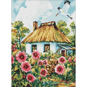 Алмазна мозаїка Ideyka Мальви біля хати 30х40 см (AMO8266)