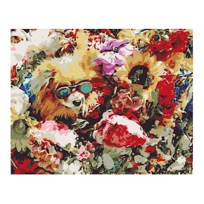 Картина по номерам: Собачка в цветах 40*50 BS51437