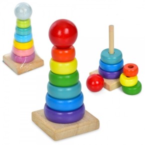 Дерев'яна іграшка Пірамідка MD 1938 7 дет., 2 кольори, кул., 14-6,5-6,5 см. MD 1938