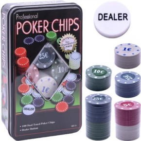Набор для покера, 100 фишек, арт. 100PC, в жестяном боксе/24/ (100PC(80198))