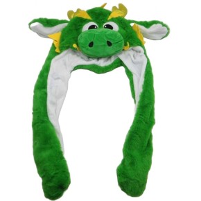 Игрушка-шапка меховая светящаяся "Дракон зеленый-Ушки прыгают" 60см (20*10)