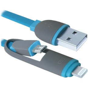 Кабель Defender USB10-03BP USB(AM)-MicroUSB+Lightning 1 м синій (6343303)