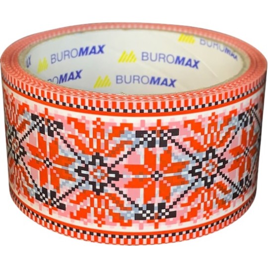 Клейкая лента упаковочная Buromax 48 мм x 35 м Вышиванка красная BM.7007-69