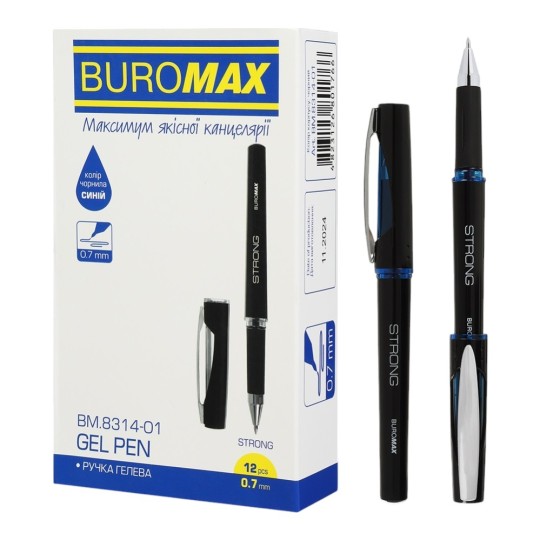 Ручка гелевая Buromax Strong черно-синяя (BM.8314-01)