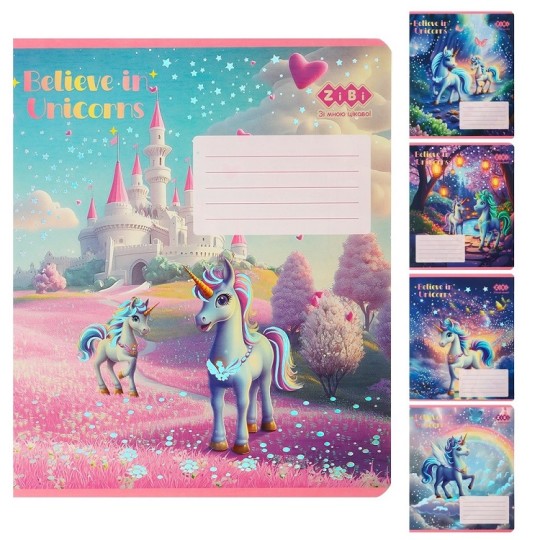 Зошит шкільний Zibi Kids Line Unicorn 12 аркушів клітинка (ZB25.1752K)