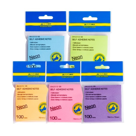 Блок паперу для нотаток Buromax Neon 76х127 мм склеєний 100 аркушів (BM.2312-98)