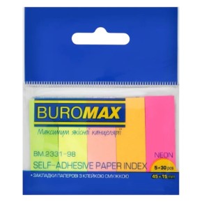 Закладки паперові Buromax Неон 45х15 мм 5х30 аркушів (BM.2331-98)