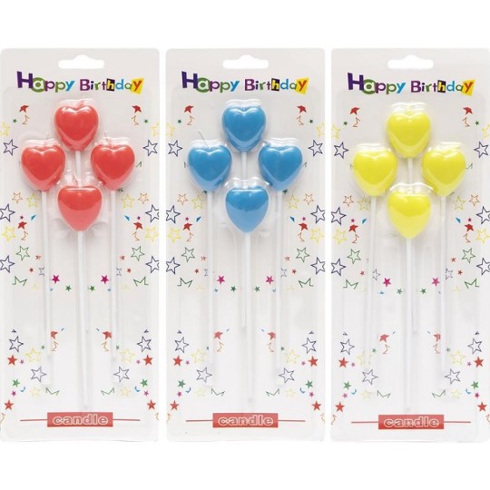 Набір свічок для торта Сердечки 13.5х2.5х2.5 см 4 штуки (TL-1053)
