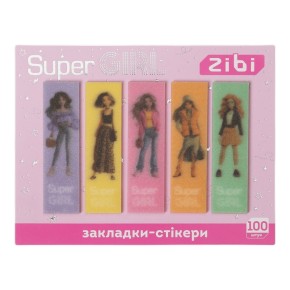 Закладки блискучі ZiBi Super Girl з клейким шаром 55х15 мм 5х20 аркушів (ZB.15350)