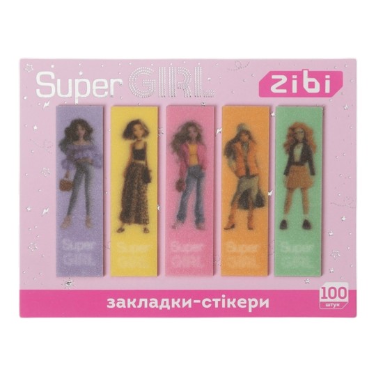 Закладки блискучі ZiBi Super Girl з клейким шаром 55х15 мм 5х20 аркушів (ZB.15350)