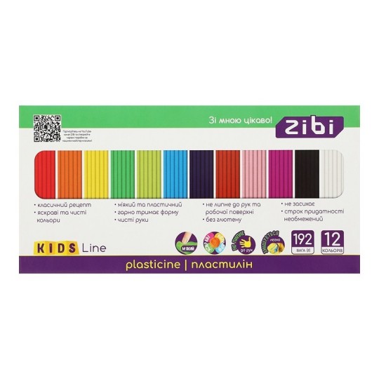 Пластилін ZiBi Kids Line 12 кольорів 192 г (ZB.6274)