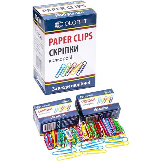 Скріпки металеві Color-It 50 мм 100 штук кольорові 650 С
