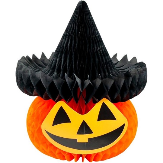 Паперовий декор на Halloween об'ємний Гарбуз у капелюсі 28х24 см (HW-8)