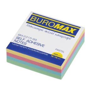 Блок для нотаток Buromax з клейким шаром 75х75 мм 250 аркушів пастель (BM.2315-99)