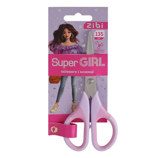 Ножиці ZiBi Super Girl 13.5 см з гумовими вставками (ZB.5025)