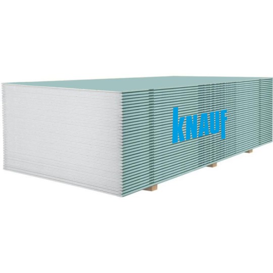 Гипсокартон стеновой влагостойкий Knauf, 12.5x1200x2500 мм