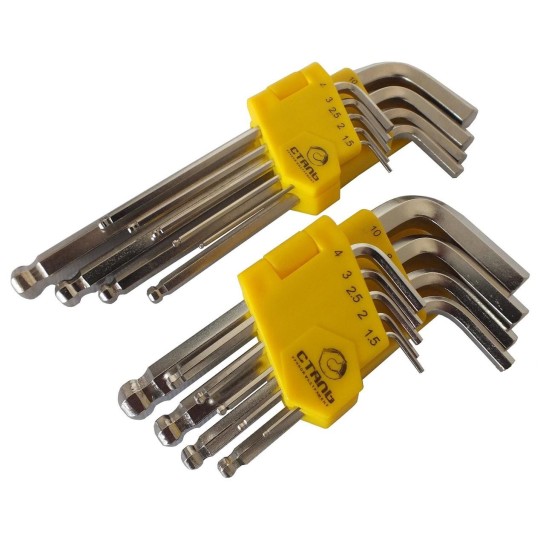 Набор ключей Г-образных НЭХ шарообразных 9 единиц 1,5-10 мм Сталь NEW(48102)