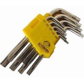 Набор ключей Г-образных TORX Сталь с отверстиями 9 единиц (Т10, Т15, Т20, Т25, Т27, Т30, Т40, Т45, Т50)