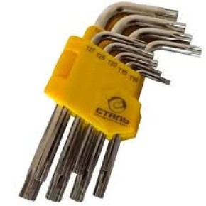 Набір ключів Г-подібний подовжених TORX з отворами 9 одиниць (Т10,Т15,Т20,Т25,Т27,Т30,Т40,Т45,Т50) (63726)(48106)