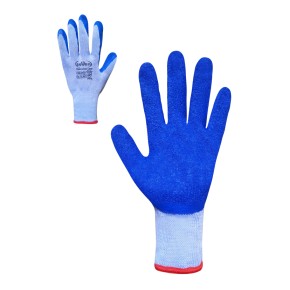 Перчатки хлопковые голубые с синим неполным латексным покрытием 9667