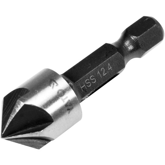 Зенкер конический по металлу YATO: HSS, Ø= 12.4 мм, l= 40 мм, 5 кромок, HEX-1/4" (YT-44724)