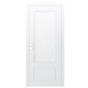 Дверное полотно Cortes Galant стекло, белый мат, 800/2000/44, сатин рисунок 7, правое, под замок и петлю универсальную CEAM
