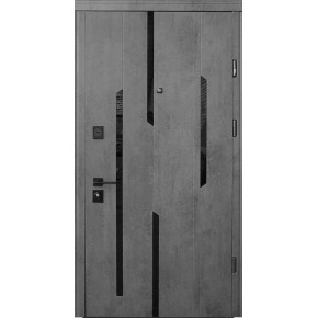 Двери металлические Стандарт Lux Mirage 850 левые бетон темный / бетон серый + Flash (черная)