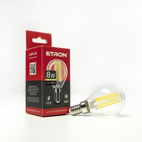 Светодиодная лампа ETRON Filament Power 1-EFP-143 G45 E14 8W 3000K прозрачное стекло