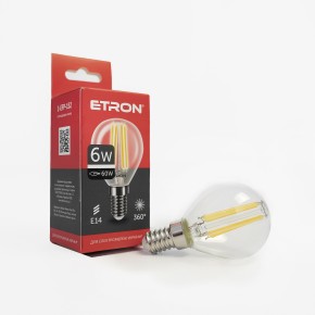 Лампа світлодіодна ETRON Filament Power 1-EFP-152 G45 E14 6W 4200K прозоре скло USD