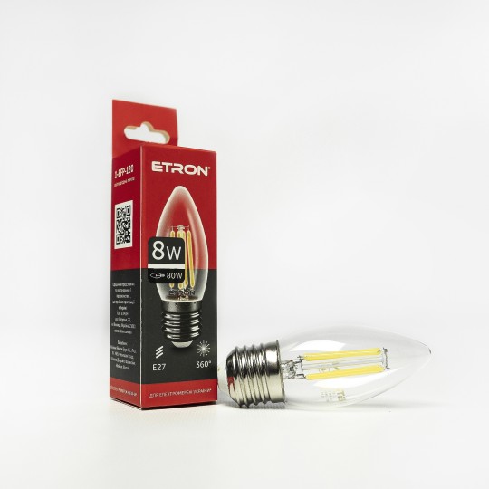 Лампа світлодіодна ETRON Filament Power 1-EFP-120 С37 E27 8W 4200K прозоре скло USD