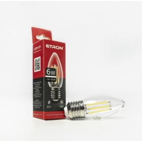 Лампа светодиодная ETRON Filament Power 1-EFP-124 С37 E27 6W 4200K прозрачное стекло