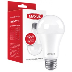 Лампа світлодіодна MAXUS 1-LED-777 A60 12W 3000K 220V E27 (1-LED-777)