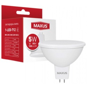 Лампа светодиодная MAXUS 1-LED-712 MR16 5W 4100K 220V GU5.3 (1-LED-712)