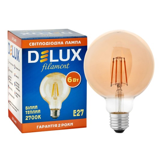 Лед лампа DELUX Globe G95 6Вт E27 2700К amber filament