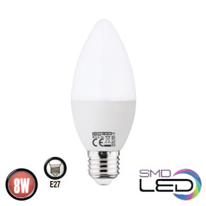 Лампа свеча SMD LED 8W E27 6400К 800Lm 200° 175-250V Ultra-8