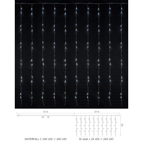 Гірлянда внутрішня DELUX WATERFALL С 240LED 2х2m білий/прозорий IP20 (90018001)