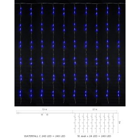 Гірлянда внутрішня DELUX WATERFALL С 240LED 2х2m синя/прозора IP20 (90018002)