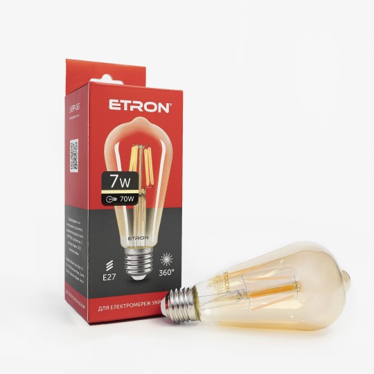 Лампа светодиодная ETRON Filament Power 1-EFP-163 ST64 E27 7W 3000K золото