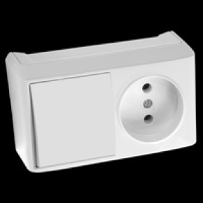 Горизонтальний блок вимикач, 1 клавіша + розетка Vera Білий (90681186)