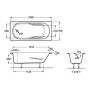 ROCA GENOVA ванна 150*70 см прямокутна, з регульованими ніжками в комплекті, обсяг 158 л (A248373000)