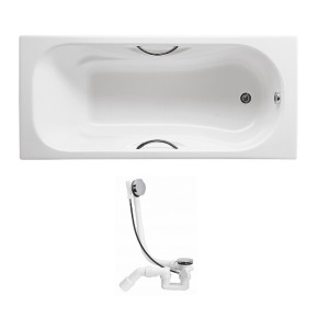 Комплект: MALIBU ванна 170*75 см, с ручками + VIEGA SIMPLEX сифон для ванны автомат 560 мм (285357) (A23097000R+285357)