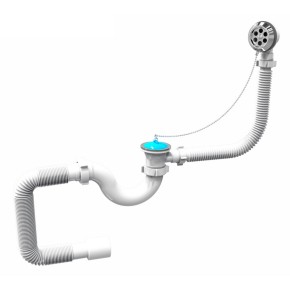 Сифон для ванны, PP, трубный, перелив до 500 мм, пробка на цепочке, гофра Ø40 / 50 мм (RSB405050)