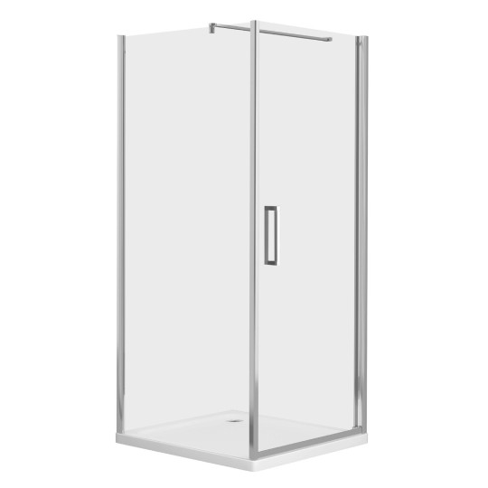 RUDAS душова кабіна 90*90*205 см квадратна, розпашні двері, права, піддон (PUF) 5 см з сифоном, скло прозоре (599-001/R)