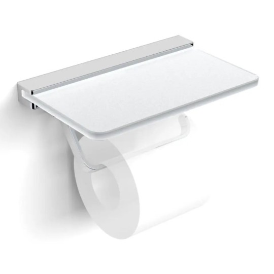 TEO держатель для туалетной бумаги с полочкой матовое стекло, крепление к стене, хром (15-88-446)