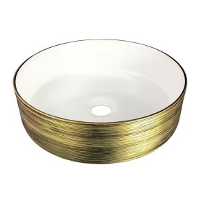 Умывальник 36*36*12 см накладной керамический круглый, золото/белый (13-40-222G)